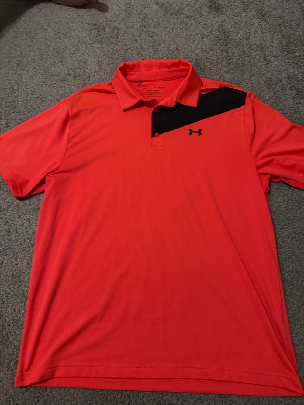 Under Armour Bright Salmon Polo with Black Shoulder Accent